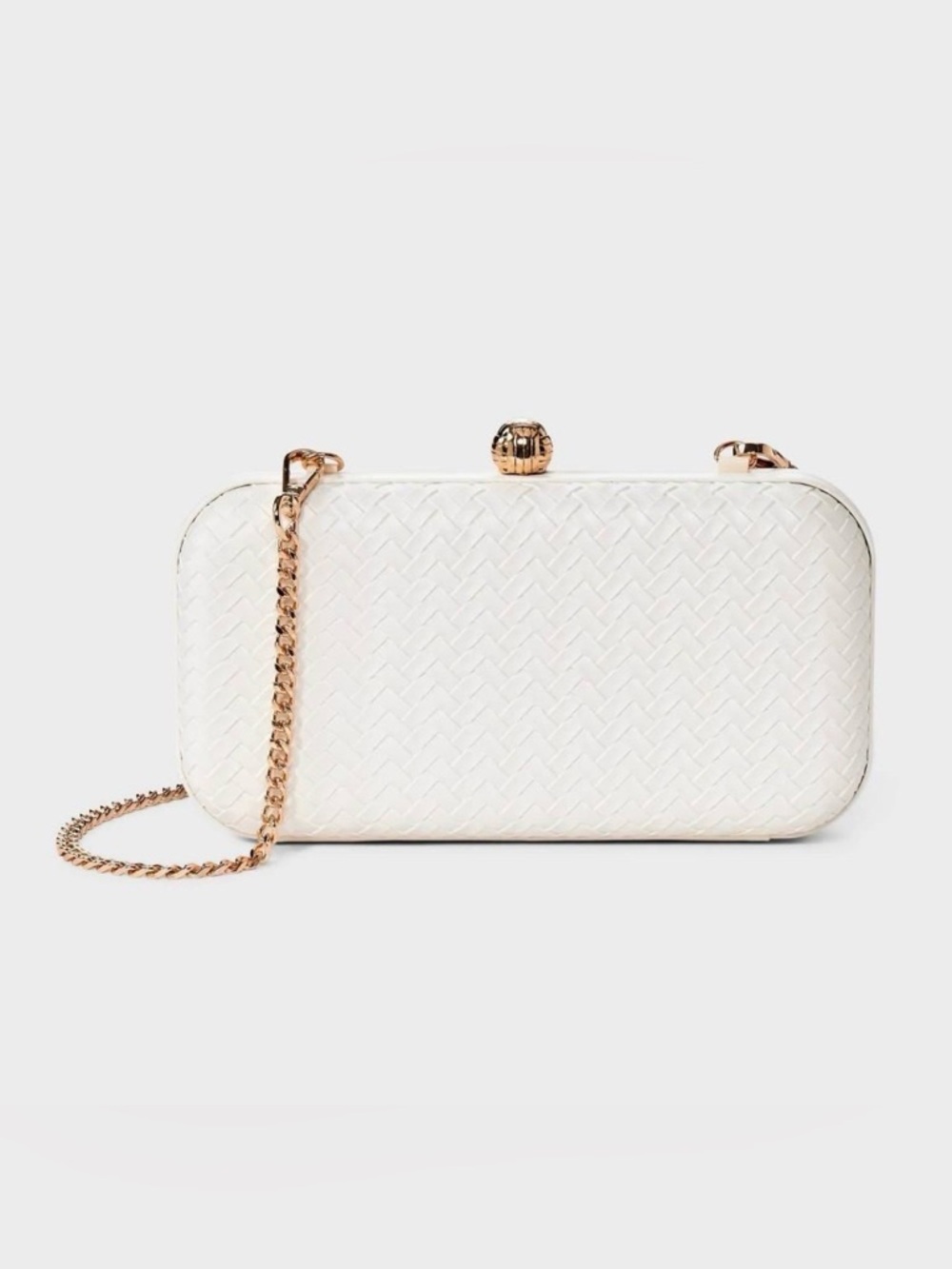 White Woven Clutch with Gold Chain